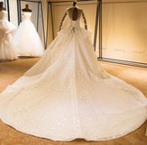Elegant Long Sleeve Beading Lace-up Tulle Ball Gowns Sparkle Wedding Dress